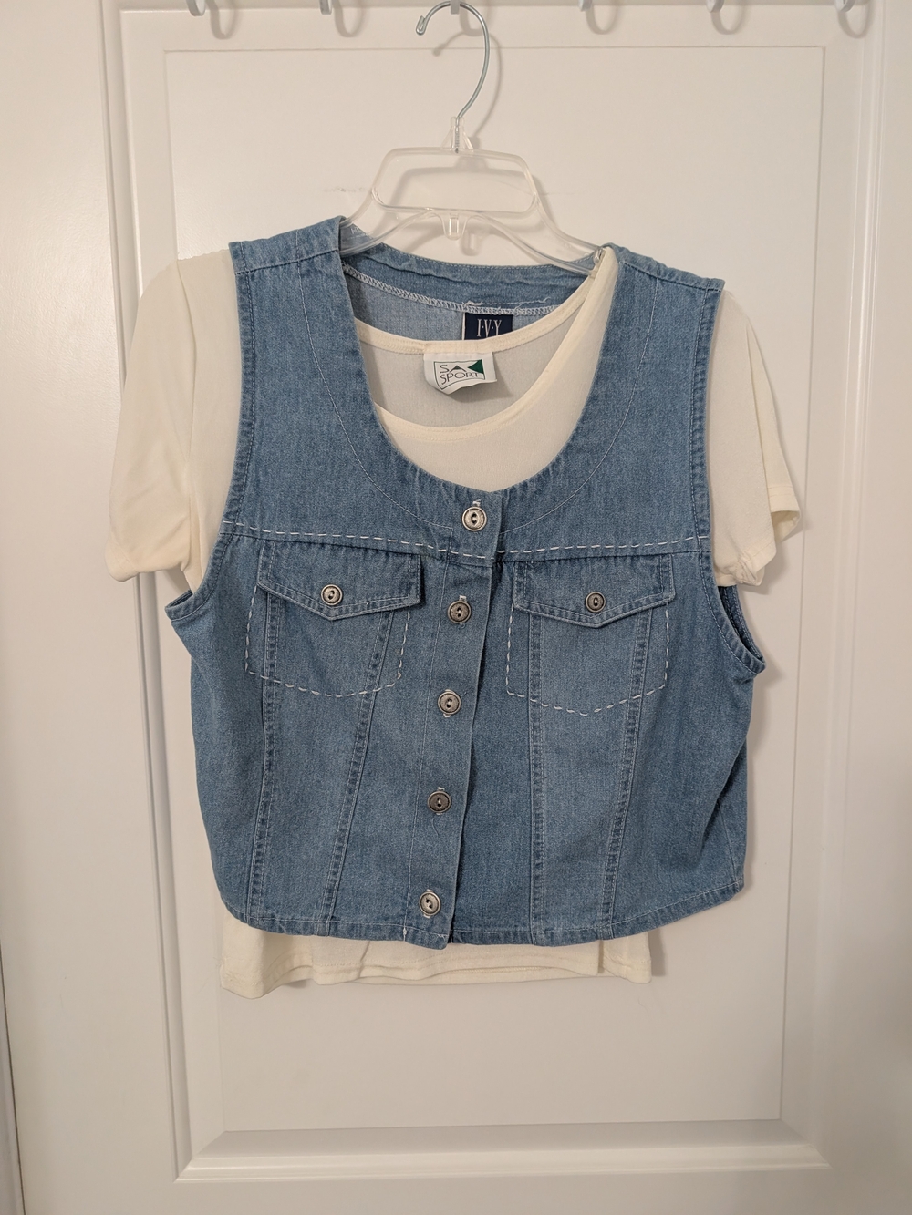 Vintage IVY Denim Vest SA Sport Top 2 Piece Set Medium 90s Y2K
